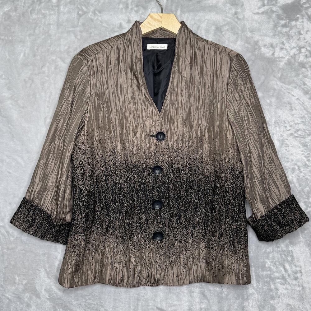 Coldwater Creek Jacket Womens 16 Brown Black Crinkle Shimmer Button Front Ombre